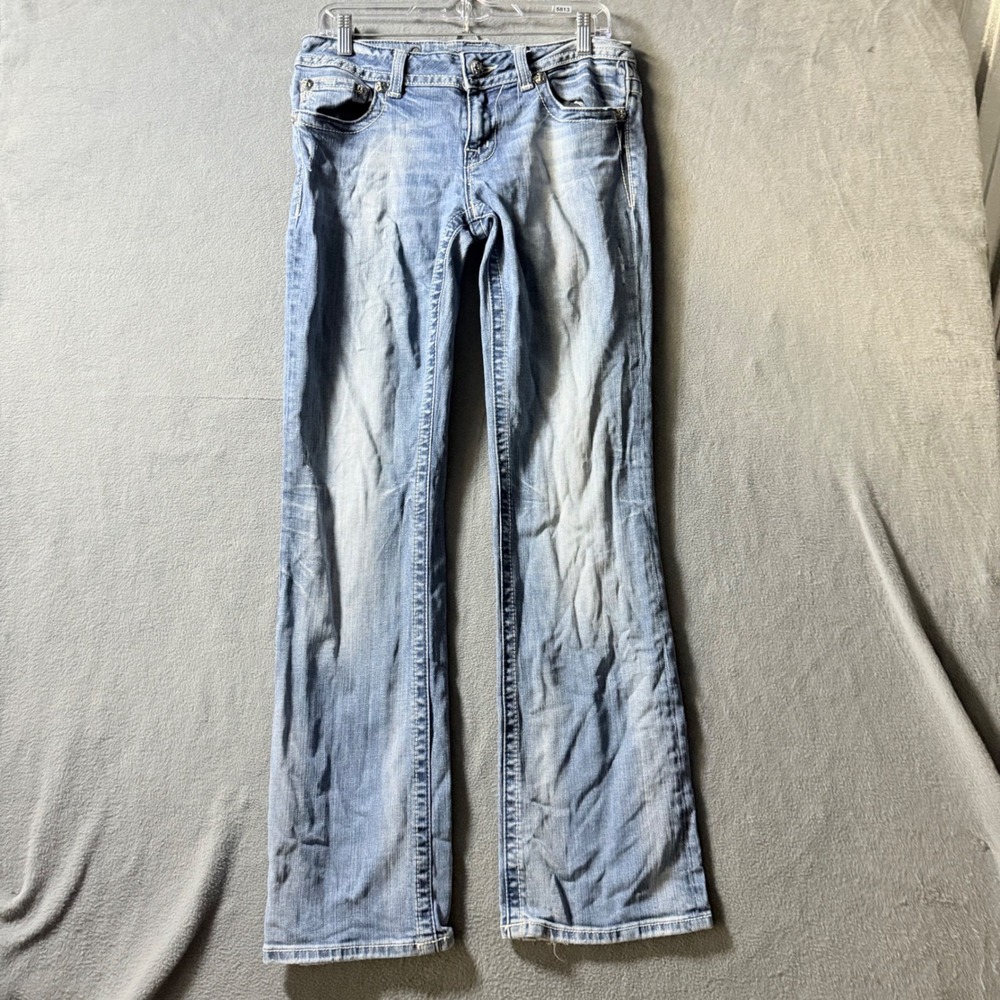 Miss Me Studded Flap Pocket Bootcut Jeans Light Wash Blue Size 31